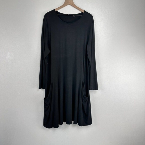 BETABRAND The Sweatshirt Silk Modal Travel A Line Swing Dress Black Size XXL - Picture 15 of 15